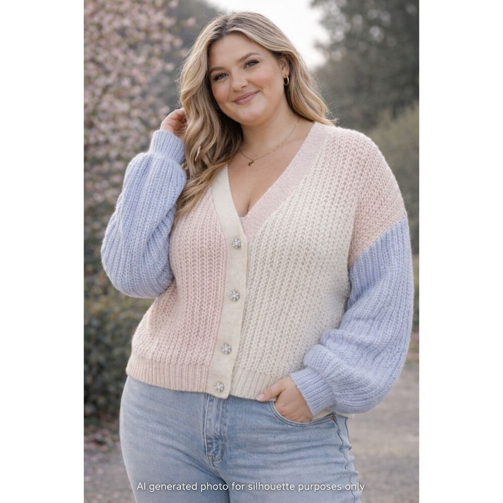SO NWT 2X Pastel Colorblock Soft Embrace Cardigan Trendy Cozy Knit Soft Chic